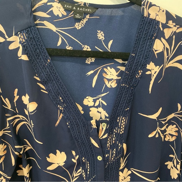 Zac & Rachel Boho Top Blue w Pink Flowers  Size XL - Picture 4 of 6